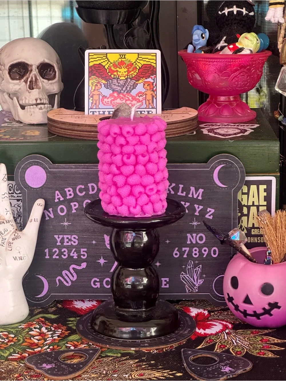 Black Ceramic Pillar Candle Holder | Gothic Altar Decor | Witchy Home Decor